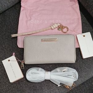 💗Poppy & Peonies Essential Wallet "Fog" With Bag Charm NWT